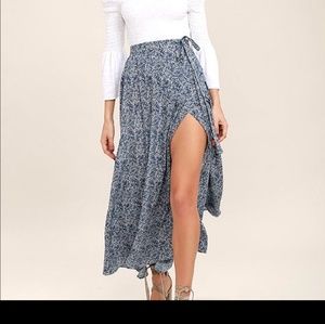 Blue wrap maxi skirt